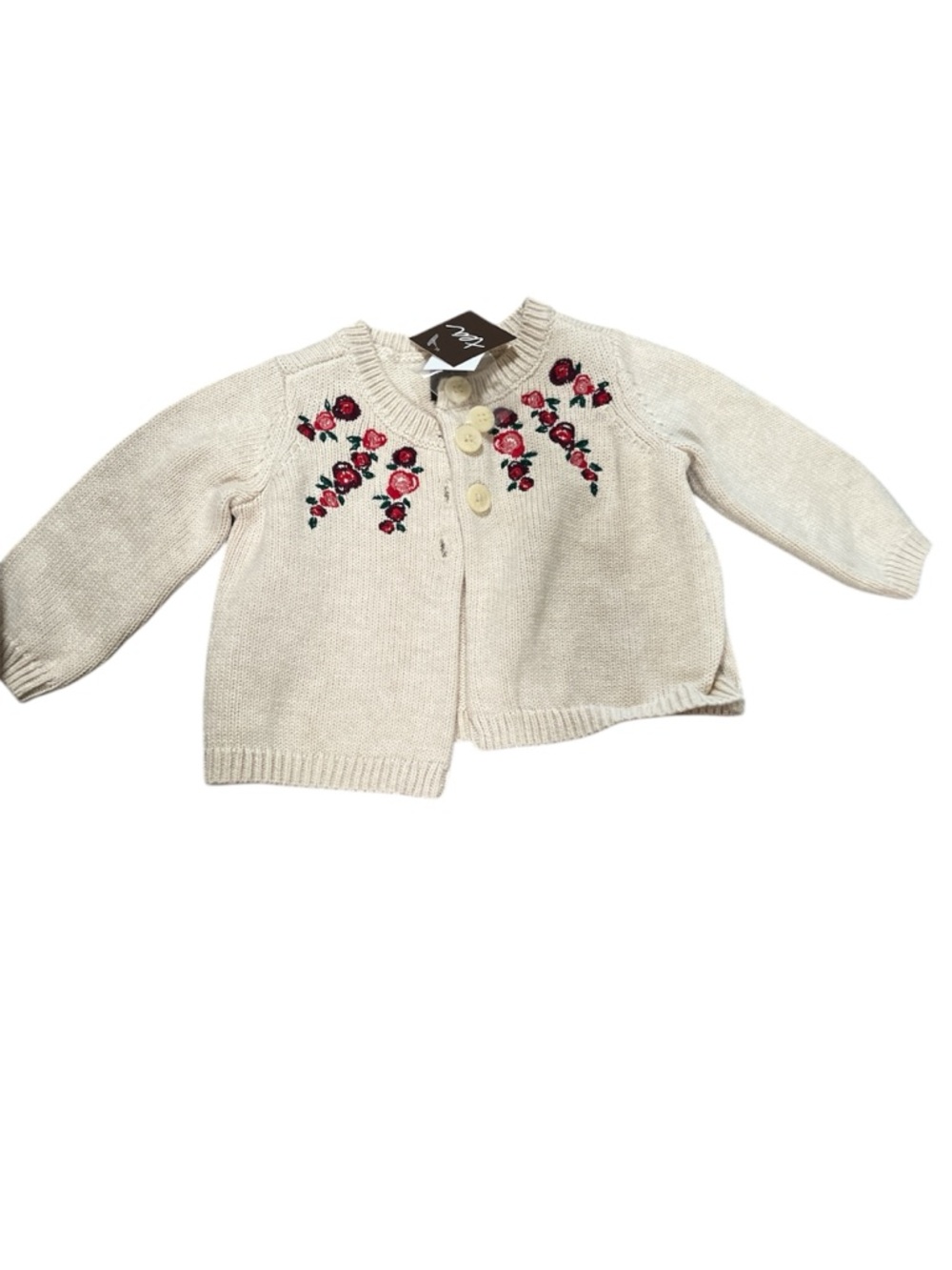 Tea! Baby Girl Cream Knit Cardigan with Floral Embroidery 6-9 months NWT